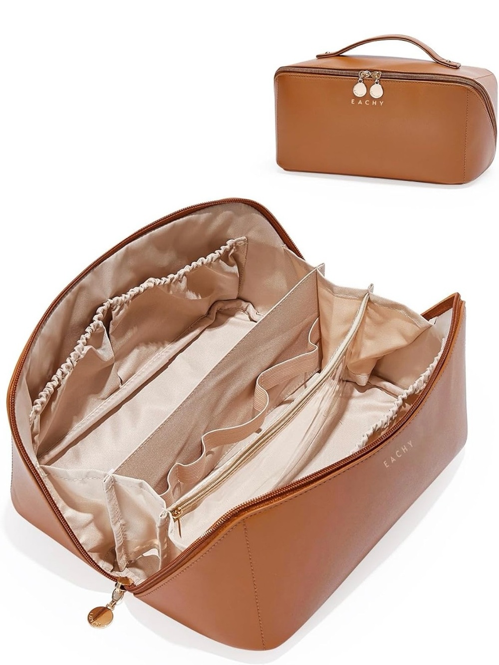 Tan Leather Travel Cosmetic Case